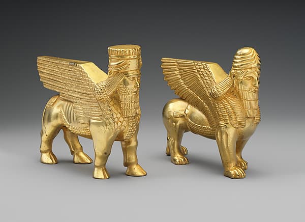 Human-headed winged bull and lion by unknown artist, 1850–1900.